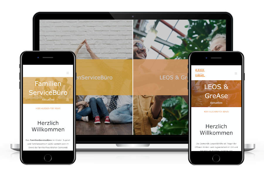 Die neue Website für Leos, Grease und Familienservicebüro ist fit für alle Ausgabegeräte.