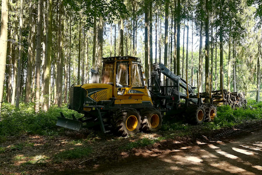 Eine Holzerntemaschine steht im Dahlhauser Wald. Foto: Ewald Thies