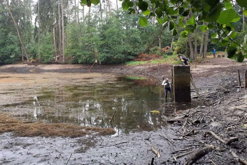 Das beschädigte Stauwerk am Donoper Teich wird repariert. Foto: Landesverband Lippe