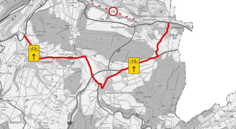 Sperrung des Rad- und Wanderweges: Umleitung Fahrradfahrer: Die Umleitung für Radfahrer der Alternativroute des Weserradwegs. Foto: Kreis Lippe