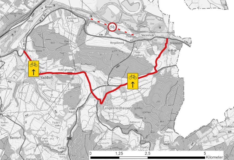 Sperrung des Rad- und Wanderweges: Umleitung Fahrradfahrer: Die Umleitung für Radfahrer der Alternativroute des Weserradwegs. Foto: Kreis Lippe