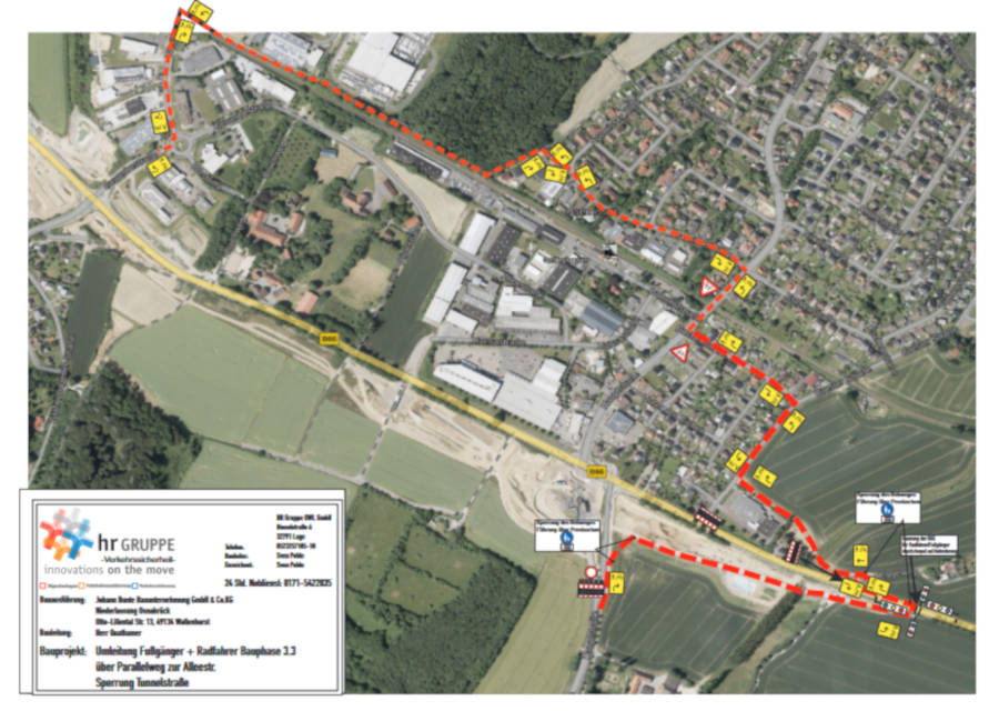 Aktualisierte Umleitung des Radverkehrs an der B66/Hauptstraße. Grafik: Straßen.NRW