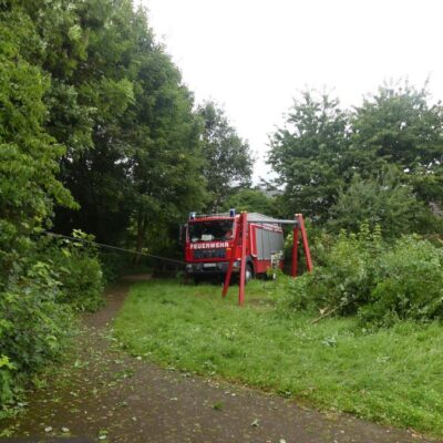 Mit der Winde des Rüstwagens sicherten die Feuerwehrleute die wackelige Eiche. Foto: Freiwillige Feuerwehr