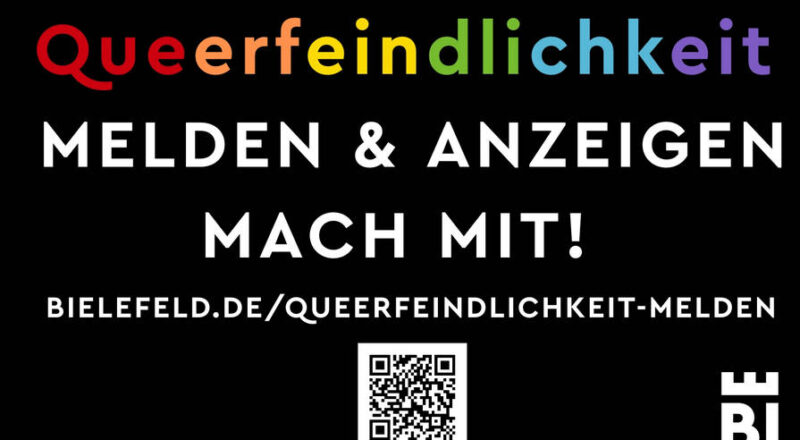Dieser Aufruf wird ab Freitag, 23. Mai, auch in den Bielefelder Stadtbahnen und Bussen zu sehen sein. Die Kampagne läuft bis zum 26. Juni. Grafik: Stadt Bielefeld / Gleichstellungsstelle