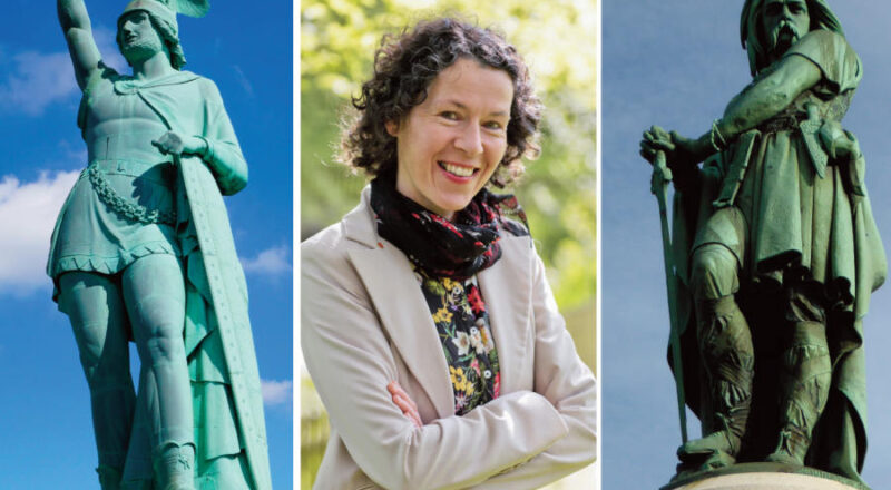 Viviane Kotsch führt in die Welten des Hermann (l.) und des Vercingetorix ein. Fotocollage: LVL