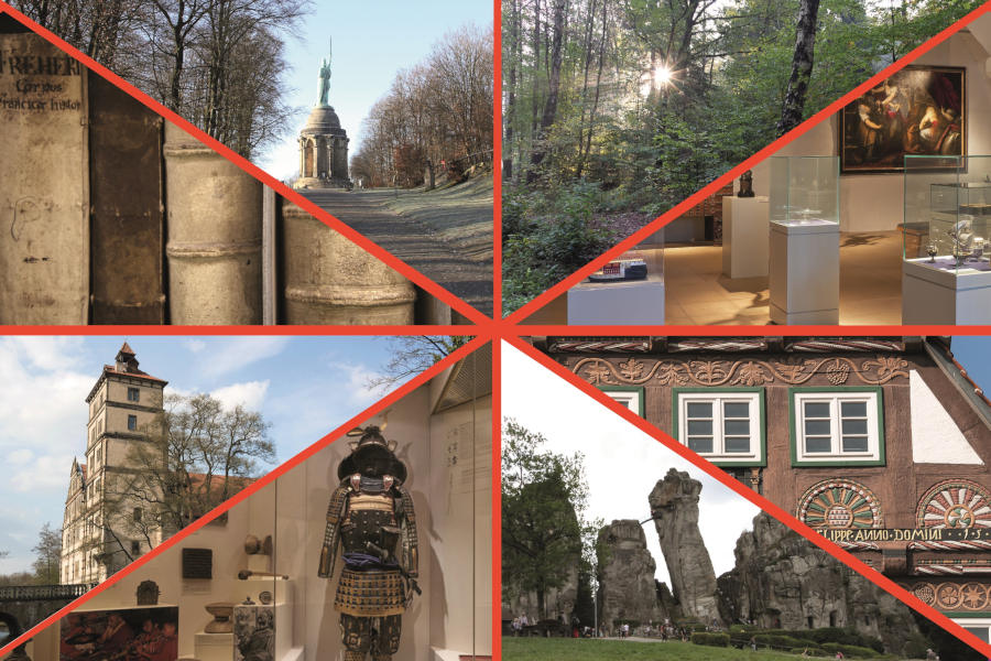 Wie bewertet man Externsteine, Hermannsdenkmal, Schlösser oder Exponate in den Landesverbands-Museen? Die Eröffnungsbilanz gibt Antworten für die bunten, vielfältigen Vermögenswerte des Landesverbandes Lippe. Foto-Collage: LVL