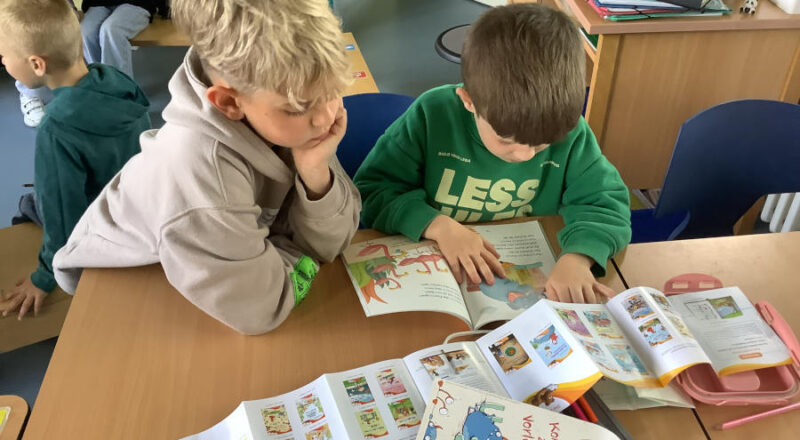 Finn (links) liest gemeinsam mit Connor in dessen neuem Buch. Foto: Privat