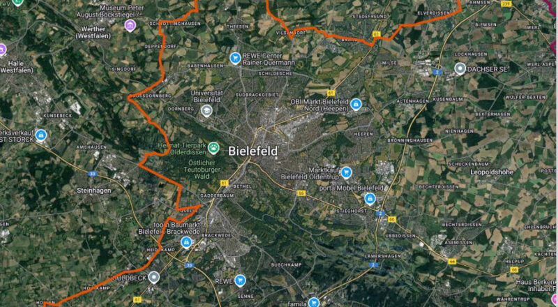Verlauf der Rennstrecke durch Bielefeld. Grafik: Stadt Bielefeld