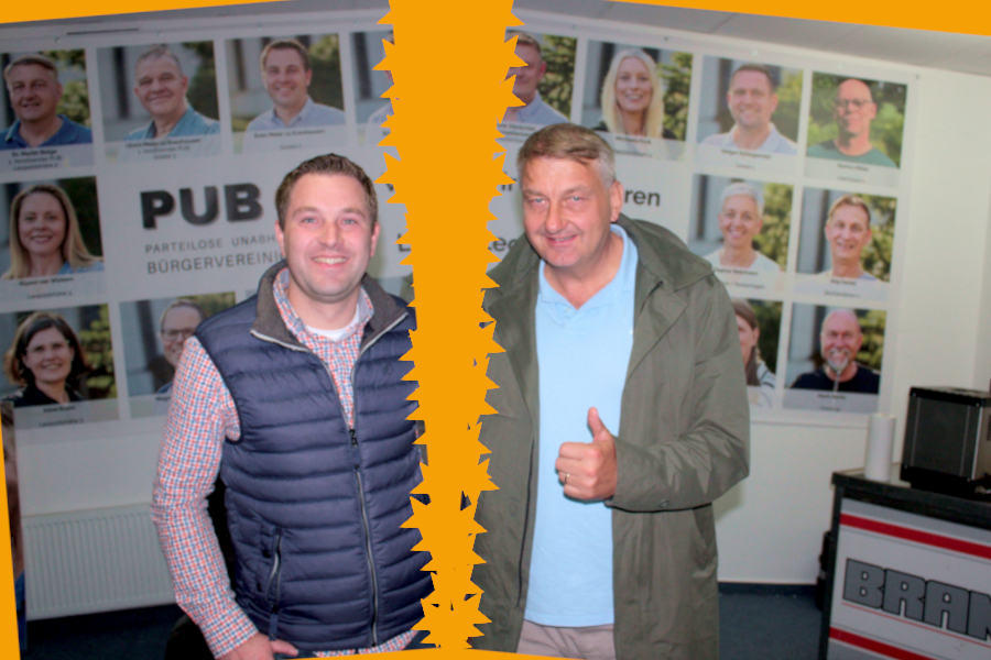 Sven Meier zu Evenhausen (links) und Martin Betge von der PUB freuten sich am Wahlabend über den Erfolg der Wählervereinigung PUB bei der Kommualwahl 2025. Die Freude ist dem Streit gewichen. Foto: Thomas Dohna