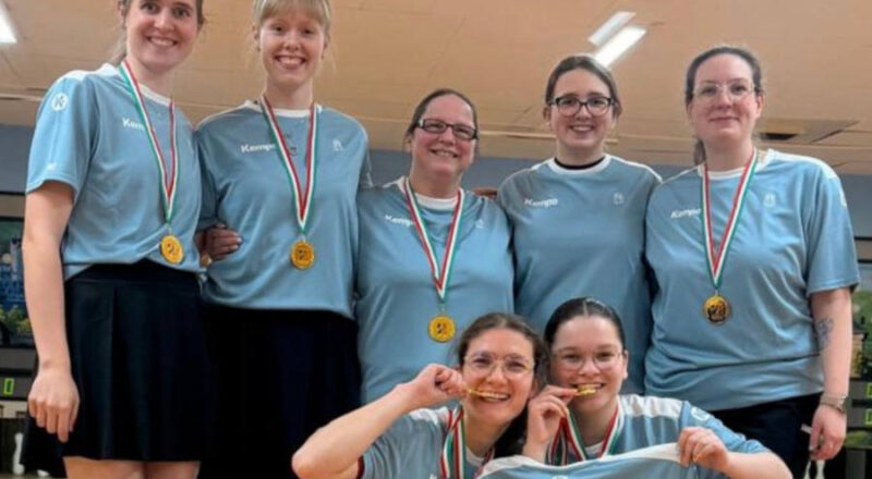 Verdiente Landesmeister Josephine Lammert, Nora Rüsenberg, Katja Lemke, Paula Kurzius und Christina Rähse, Jana Lammert und Lilly Lemke ( von hinten und links) . Foto: Privat