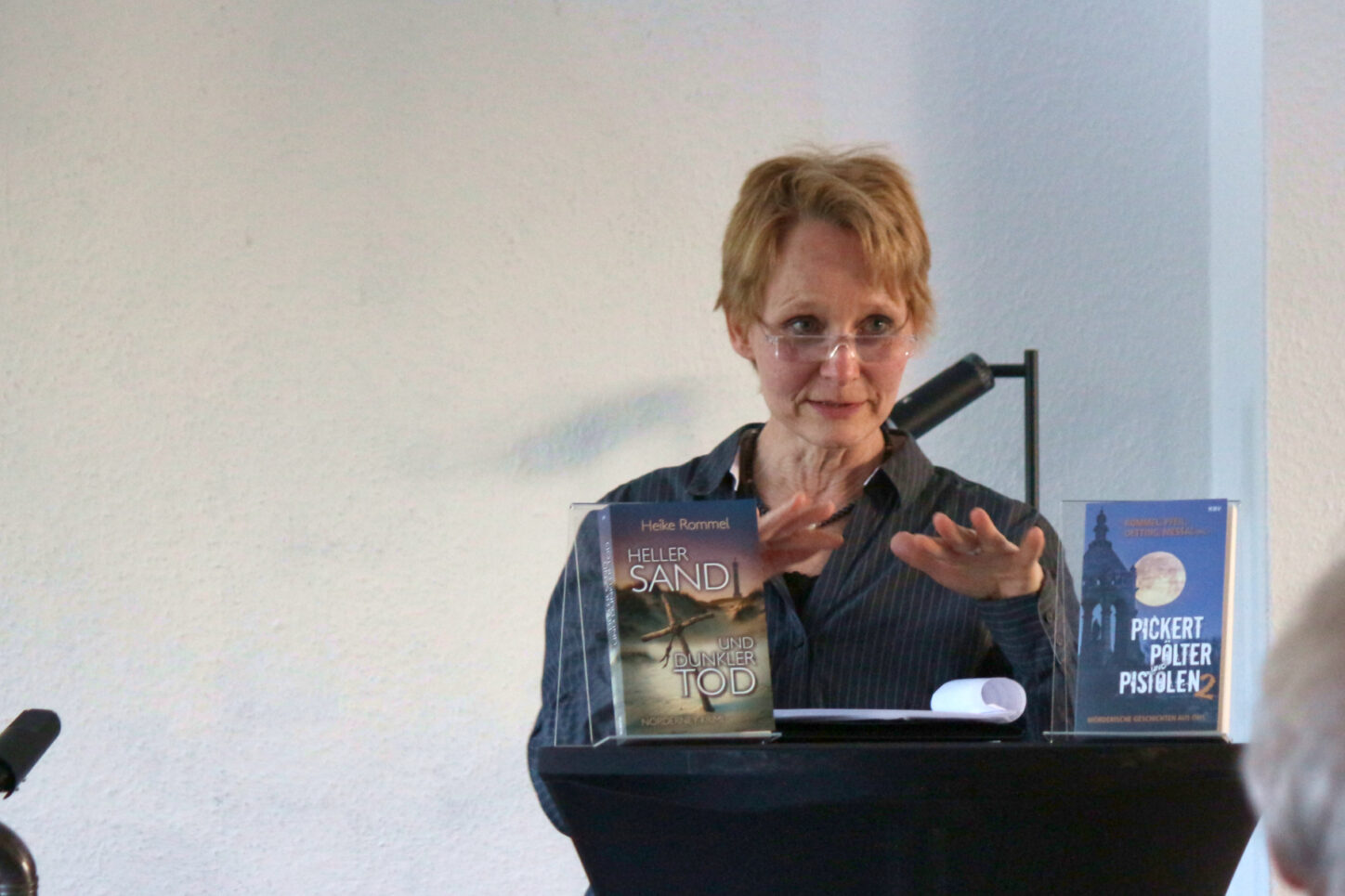 Die Krimi-Autorin Heike Rommel stellte im Johanneshof ihren Krimi "Heller Sand - Dunkler Tod" und die Anthologie "Pickert, Pölter, Pistolen". Foto: Thomas Dohna