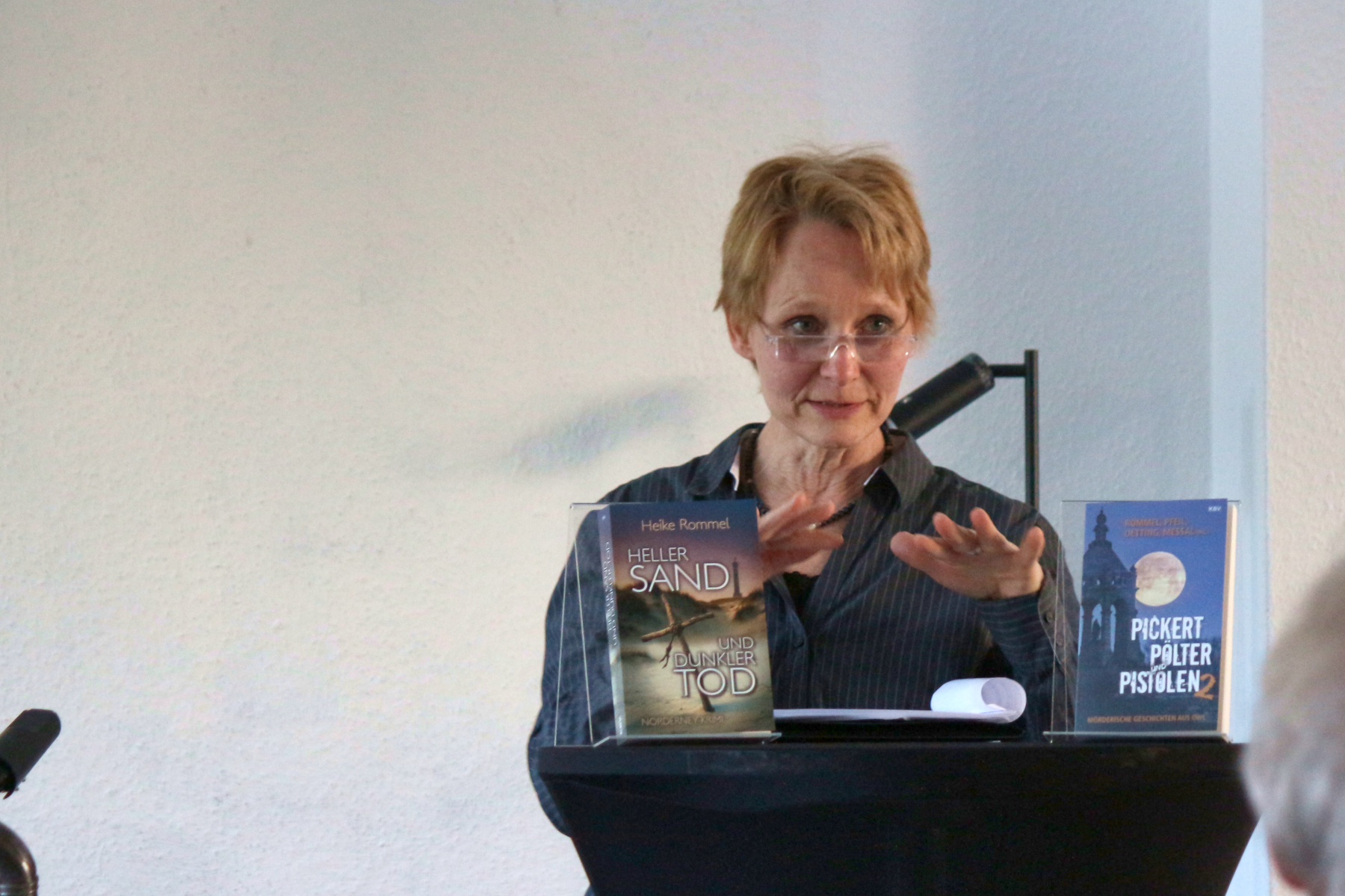 Die Krimi-Autorin Heike Rommel stellte im Johanneshof ihren Krimi "Heller Sand - Dunkler Tod" und die Anthologie "Pickert, Pölter, Pistolen". Foto: Thomas Dohna
