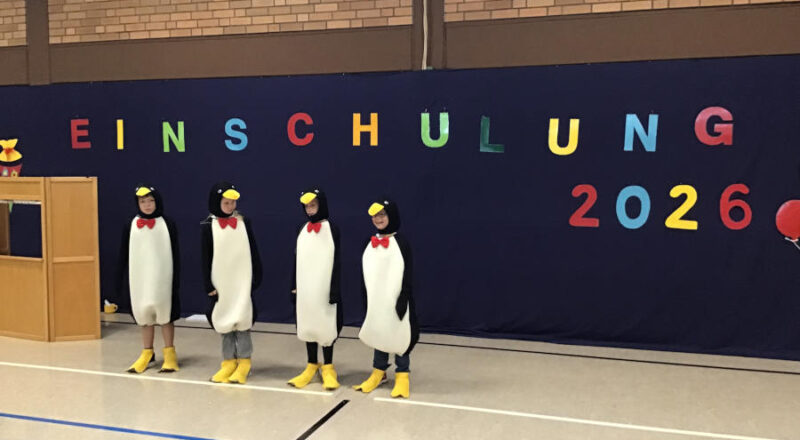Die Pinguine aus Madagaskar waren zu Gast bei der Einschulungsfeier in der Grundschule Asemissen. Foto: Privat